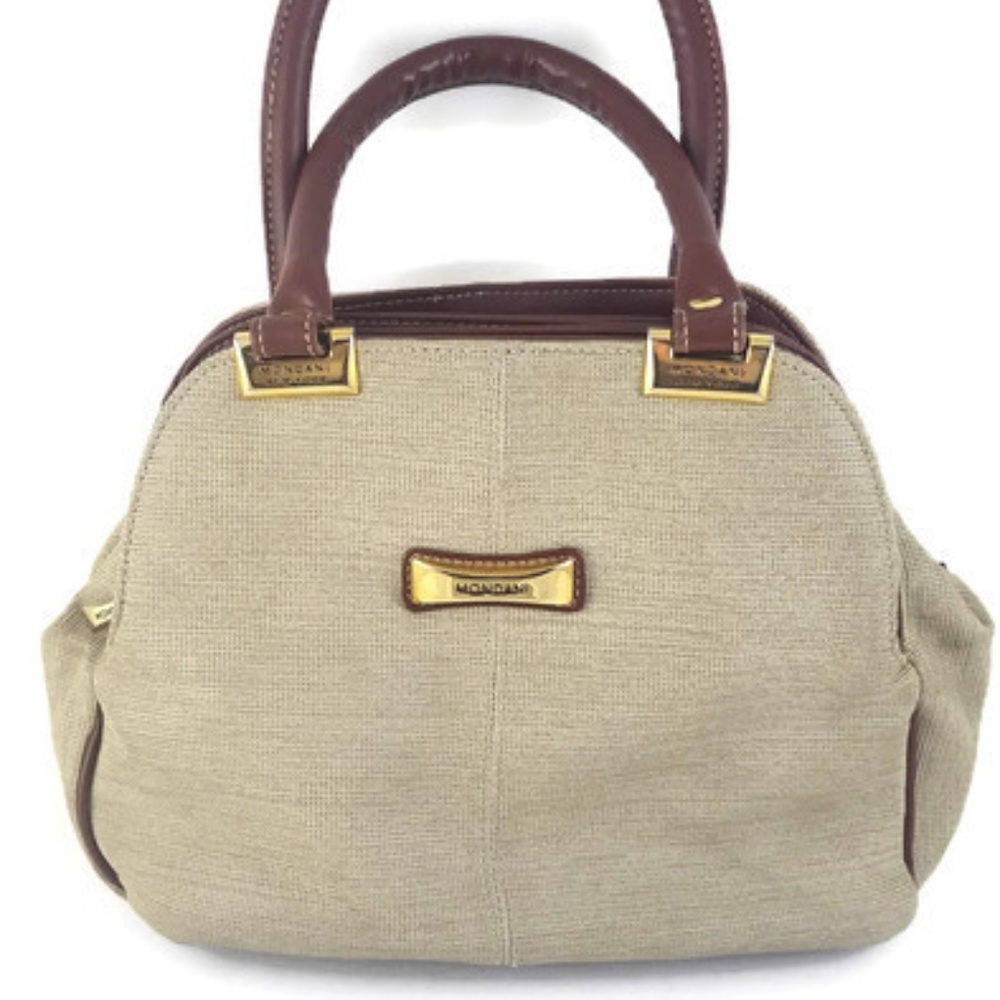 Mondani New York Beige Brown Faux Canvas Purse